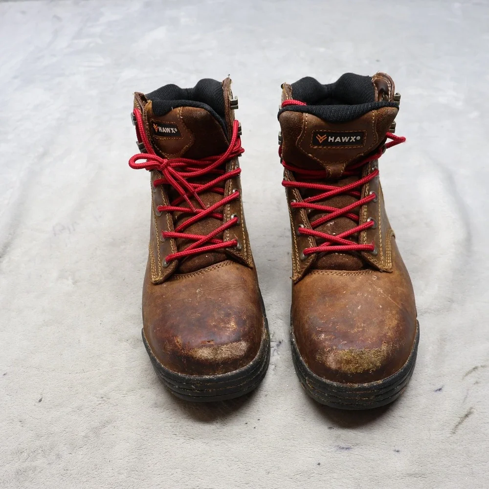 Hawx Men 9.5D Brown Work Boots Leather Composite Toe Rugged Safety Lace Up WTL-2 Hawx Men 9.5D Brown Work Boots Leather Composite Toe Rugged  main image 3